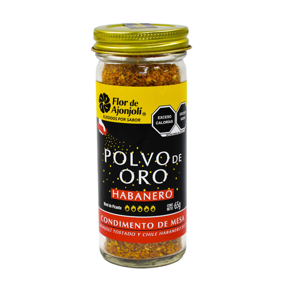 Polvo de Oro Habanero - Foto de frente. Condimento en Polvo a base de Ajonjolí y Chile Habanero Seco. 
